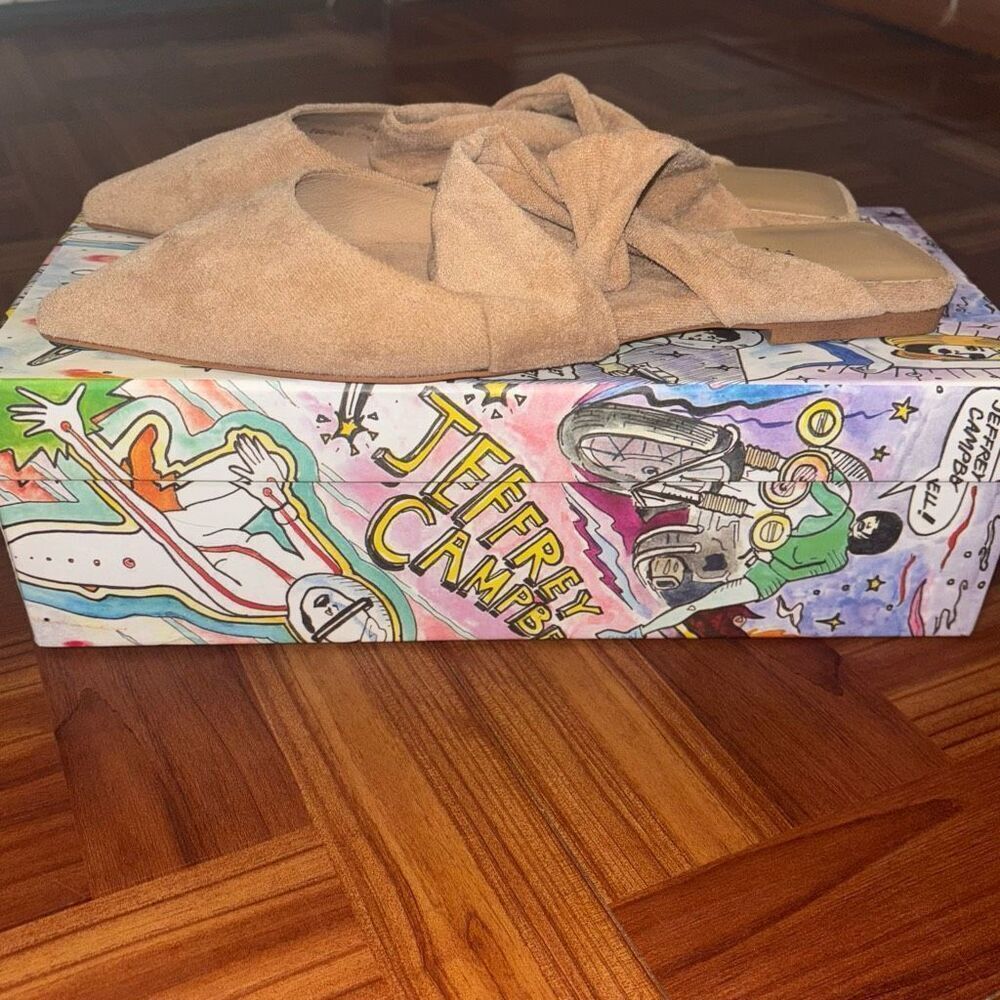 Jeffery Campbell Tan Natural Suede Tied Down Knot Mules in Box 8